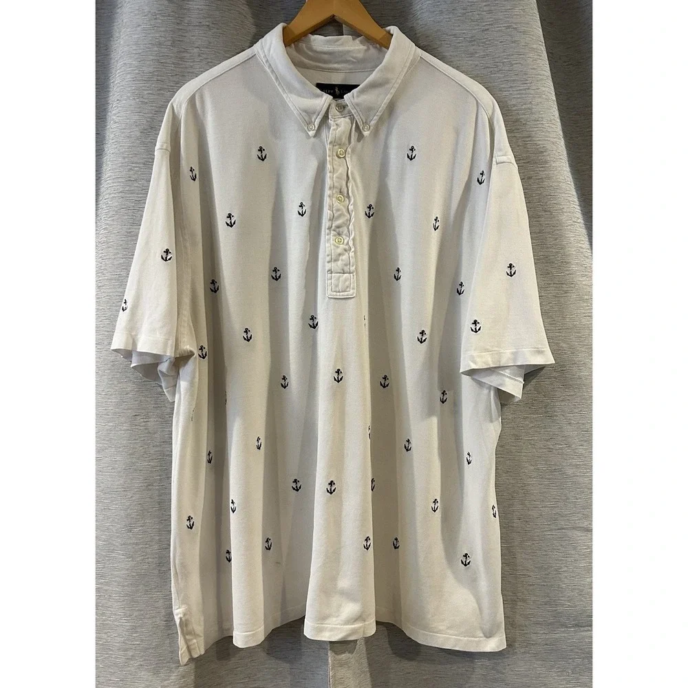 Polo Ralph Lauren Men's White Knit Oxford Polo Shirt Mens 3XB Anchor Embroidered